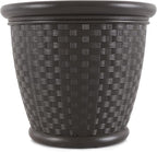 Suncast 4 Pack Sonora 18 Inch Lightweight Durable Plastic Wicker Decorative Flower Planter Pot for Yard, Garden, Indoor or Outdoor Use, Brown