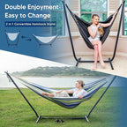 SUNCREAT 2-in-1 Convertible Backyard Fabric Hammock with Stand, Large Hammocks for Outside, Patented, Light Green Stripes