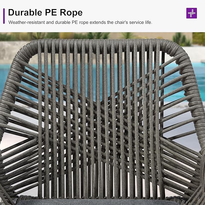 PURPLE LEAF Outdoor Wicker 29" Bar Stools Set of 2, Boho Patio Bar Height Chair with Cushion and Back for Outdoor and Indoor, Garden, Patio, Smoke Grey