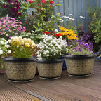 10 Inch Plant Pots, 4 Pack Flower Pots Outdoor with Drainage Holes & Trays, Retro Antique Imitation Decorative Garden Plastic Pots for Plants Indoor Sets for Houseplants