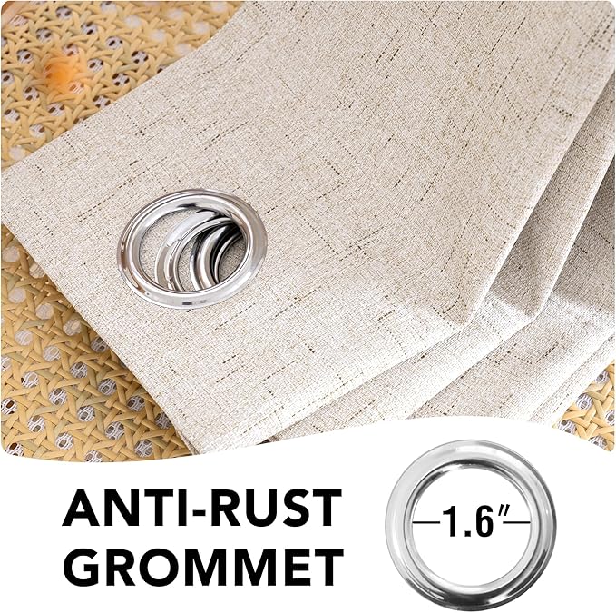 H.VERSAILTEX 72 inch Blackout Curtains, 100% Absolutely Blackout Thermal Insulated Textured Linen Look Curtain Draperies Anti-Rust Grommet Linen Curtains Blackout, 2 Panels, Natural