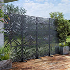 Casaphoria Metal Privacy Screen Outdoor, 72" H x 35" W Freestanding Decorative Privacy Screen for Patio Deck Balcony Garden with Stable Base, Ivan Black