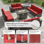 Kullavik 13PCS Outdoor Patio Furniture Set with 43" 55000BTU Gas Propane Fire Pit Table PE Wicker Rattan Sectional Sofa Patio Conversation Sets,Red