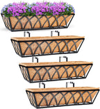 24in 4pcs Planter Box with Coco Liner, Rust-Resistant Metal Frame, Drainage Hole, Indoor/Outdoor Use, Black Finish