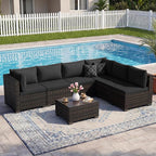 LEVELEVE 7 Pieces Outdoor Patio Furniture Sets,Rattan Conversation Sectional Set,Manual Weaving Wicker Patio Sofa with Tea Table(Black 7pcs)