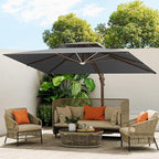 10 X 13 FT Cantilever Outdoor Patio Umbrella with Led Lights Large Heavy Duty 360° Rotation Double Top Offset Rectangular Umbrellas for Backyard Garden Pool Outside Deck, Grey