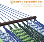Lazy Daze Hammocks 10.5 FT Double 2 Person Caribbean Rope Hammock, Hand Woven Polyester Hammock with Spreader Bars, for Outside Outdoor Backyard Patio Poolside, 450 LBS Capacity, Blue/Green