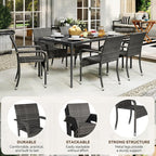 Yaheetech Set of 6 Stackable Outdoor Rattan Dining Chairs, All-Weather Armchair w/Armrests, Steel Frame for Garden, Patio, Deck, Yard, Poolside Gray