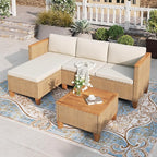HERA'S HOUSE Small Patio Furniture Set, 3 Pieces Wicker Outdoor Sectional Sets,Yellow Rattan Conversation Set with Sofa and Coffee Table for Garden and Backyard, l Shape Boho Balcony Couch Sets