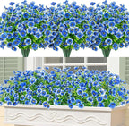 Bassion Artificial Flowers for Outdoors, 24 Bundles UV Resistant Fake Flowers Realistic Silk Faux Plants for Outdoor Planter Window Box Porch Patio Garden Home Outside Decorations