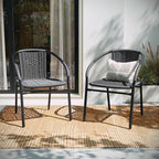 Flash Furniture Lila 2 Pack Gray Rattan Indoor-Outdoor Restaurant Stack Chair