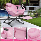 Ainfox Hammock Camping Chair with Footrest, Foldable Rocking Chairs for Adults Outside Swinging Camp with Cup Holder Pillow for Outdoor Patio Garden (Pink)