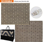 SAND MINE Reversible Mats with Led Strip Lights, Plastic Straw Rug, Modern Area Rug, Large Floor Mat for Outdoors, Patio, Backyard, Deck, Picnic, Camping, Black & Beige, 8' x 10'