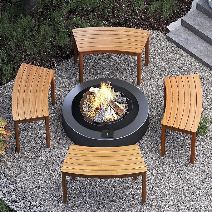 Tangkula Acacia Wood Outdoor Curved Bench Set of 2, Patio Garden Backless Fire Pit Bench with 800 lbs Weight Capacity, Outside Seating Furniture for Front Porch, Deck & Backyard