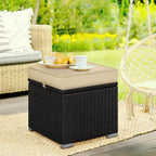Yaheetech Wicker Ottomans, Set of 2 Patio PE Rattan Side Tables with Hidden Storage & Removable Cushion, Outdoor/Indoor Footstools, Additional Seating for Garden/Balcony/Yard, Brown/Khaki
