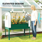Outsunny Galvanised Raised Garden Bed with Greenhouse Cover, Metal Elevated Garden Bed with Legs, Bed Liner and Bottom Shelf, Outdoor Raised Planter Box for Vegetables, Herbs, Flowers, Green