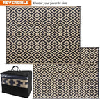 SAND MINE Waterproof Outdoor Rug 8x10 ft, Plastic Reversible Rug, Modern Area Rug, Large Floor Mat for Outdoors, RV, Patio, Backyard, Deck, Picnic, Beach, Camping, Black & Beige