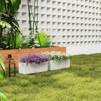 Outsunny Railing Planter Box (2 Pack, 20 Inch), Hanging Flower Pots with Hooks, Drainage Holes for Fence, Balcony, Garden, Patio, Rattan Look, White