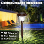 BEAU JARDIN 8 Pack Solar Pathway Lights White+Color Changing Stainless Steel 3 Mode Outdoor Multicolor Metal Solar Powered Waterproof Glass for Garden Landscape Path Yard Walkway Driveway Bronze