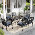 Sophia and William Patio Dining Set for 6, Outdoor Table and Chairs, Removable Blue Seat Cushions, 60" Black Patio Dining Table,Blue