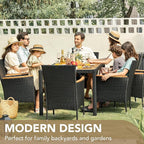 Devoko Outdoor Patio Dining Sets 9 Pieces Wicker Outdoor Dining Table and Chairs Set with Acacia Wood Table Top and Widened Armrests for Backyard, Garden, Deck (Black)