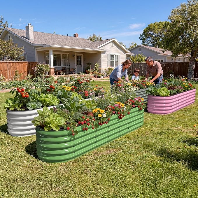 Galvanized Raised Garden Bed 8x2x1.5 FT, Oval Metal Raised Garden Bed Outdoor Planter Box with Open Bottom, Rust-Resistant Steel Garden Bed for Vegetables Herbs Flowers, Easy Assembly