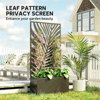 Outsunny Metal Planter Box with Trellis, 71" Tall Raised Garden Bed with Trellis Privacy Screen for Climbing Plants, Large Leaf Cut-Out Privacy Planter for Garden, Patio, Balcony