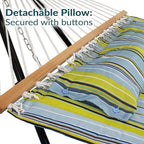 Sunnydaze Quilted Outdoor Hammock with Spreader Bars - Heavy-Duty 450-Pound Capacity Double Hammock for Outside - Blue and Green