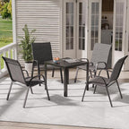 Patio Chairs Set of 4, Stackable Outdoor Dining Chairs for All Weather, Metal Modern Outside Furniture Chair for Pool Side, Garden, Backyard Deck, Dark Grey