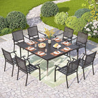 PHI VILLA Large Outdoor Square Dining Table for 8, 60" Metal Steel Slat Table with Umbrella Hole, Weather-Resistant Dining Fruniture for Patio, Deck, Backyard, Porch - Black