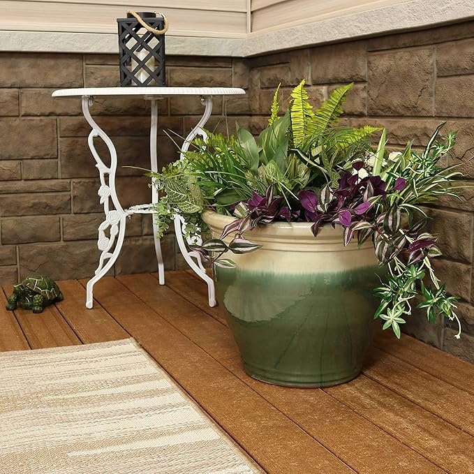Sunnydaze Large Ceramic Plant Pot - Round Outdoor Glazed Ceramic Planter Pot with Drainage - Studio - Gray - 18.5"