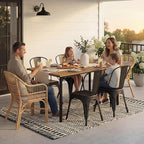 Flamaker Acacia Wood Patio Outdoor Dining Table for 6, Outdoor Table with Umbrella Hole and Metal Legs for Garden, 63’’L x 36’’ W x 30’’ H