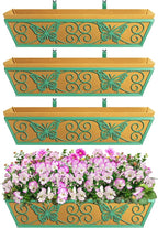4 Pack 24 Inch Window Boxes Planters Railing Planter Box with Adjustable Brackets for Porch Fence Patio Balcony Hanging Flower Baskets with Woven Fabric for Outdoor Garden Decor - Green