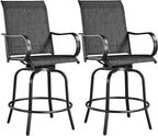 Yaheetech Patio Swivel Bar Stools Outdoor Chairs Set of 2 Outdoor High Bistro Stools Outdoor Furniture, All-Weather Patio Stools for Outside, Beach, Lawn, Poolside and Garden, Black