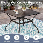 5 Piece Patio Dining Set for 4, 37”x37” Square Table with Umbrella Hole, 4 Metal Red Chairs, Outdoor Table and Chairs Set for Lawn Backyard and Deck