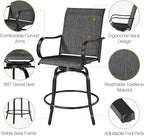 Yaheetech Patio Swivel Bar Stools Outdoor Chairs Set of 2 Outdoor High Bistro Stools Outdoor Furniture, All-Weather Patio Stools for Outside, Beach, Lawn, Poolside and Garden, Black