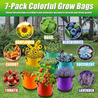 10 Gallon Grow Bags, 7 Pack Colorful Fabric Plant Pots with Handles for Garden and Outdoor Planting
