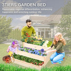 3-Tier Raised Garden Bed with Fabric Liner, Wood Elevated Planter Box with Dovetail Joint Design, 3 Dividable Bed Kit for Vegetables/Herbs/Flowers, Outdoor Gardening for Patio, Lawn, Balcony