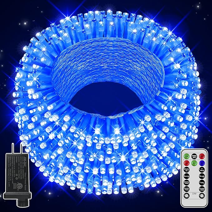 String Lights 196 ft Blue LED Outdoor Remote Timer