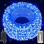 String Lights 196 ft Blue LED Outdoor Remote Timer