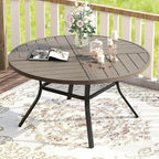 VICLLAX Round Patio Table with Adjustable Umbrella Hole for 6, All Weather Metal Outdoor Dining Table for Lawn Garden, 47.2" Outdoor Coffee Table, Grey Wood-Like Tabletop