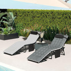 Outsunny Chaise Lounge Chair Outdoor Set of 2, 5-Position Adjustable Outdoor Pool Lounge Chairs, Folding Tanning Chair Beach Lounger with Cushion, Headrest, Side Pocket for Patio, Yard, Black/Gray