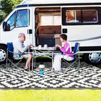 SAND MINE Waterproof Outdoor Rug 5x8 ft, Plastic Reversible Rug, Modern Area Rug, Large Floor Mat for Outdoors, RV, Patio, Backyard, Deck, Picnic, Beach, Camping (5' x 8', Black & White Lattice)