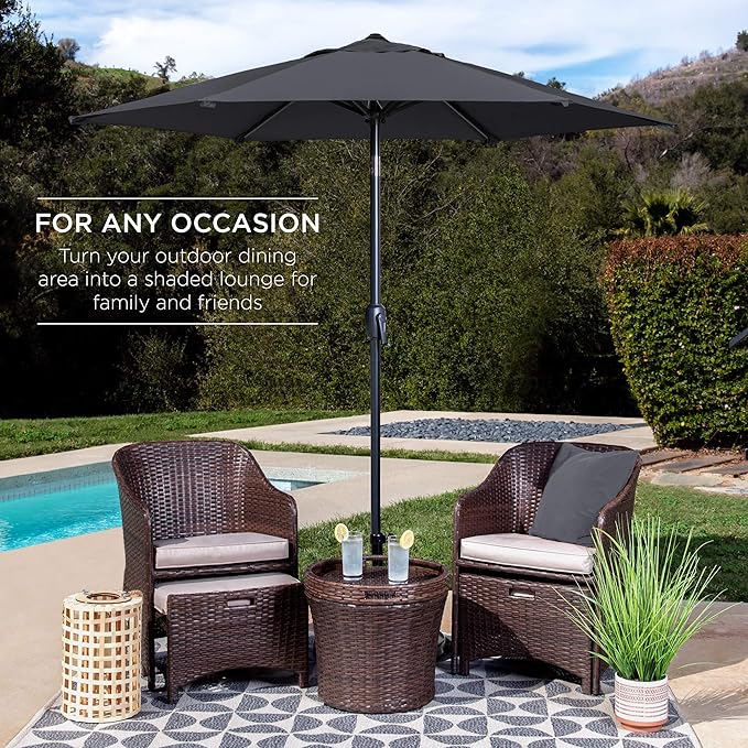 Best Choice Products 7.5ft Heavy-Duty Round Outdoor Market Table Patio Umbrella w/Steel Pole, Push Button Tilt, Easy Crank Lift - Gray