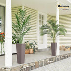 Outsunny 23.6 Inch Tall Planters for Outdoor Plants, Set of 2 Plastic Rattan-Like Flower Pots with Drainage Holes, Stackable Tapered Planters for Indoor Plants, Front Porch, Brown