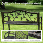PHI VILLA Outdoor Garden Park Bench Patio 50" Metal Bench, Steel Frame Bench with Backrest and Armrests for Porch, Lawn, Balcony, Backyard and Indoor, Bronze