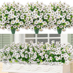 Bassion Artificial Flowers for Outdoors, 24 Bundles UV Resistant Fake Flowers Realistic Silk Faux Plants for Outdoor Planter Window Box Porch Patio Garden Home Outside Decorations