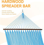Lazy Daze Hammocks 10.5 FT Double 2 Person Caribbean Rope Hammock, Hand Woven Polyester Hammock with Spreader Bars, for Outside Outdoor Backyard Patio Poolside, 450 LBS Capacity, Sky Blue