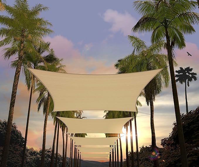 Amgo 14' x 14' x 19.8' Beige Right Triangle Sun Shade Sail UPF50+ Canopy Awning AGSLT, 95% UV Blockage, Water & Air Permeable, 200GSM Heavy Duty Commercial Series(We Make Custom Sizes)
