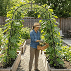 7ft Garden Arch Trellis for Climbing Plants Outdoor-Heavy Duty Metal Cucumber Trellis for Raised Beds- Tall Steel Vegetable Arbor with Strong Bolt Assembly & Outdoor-Ready Stakes